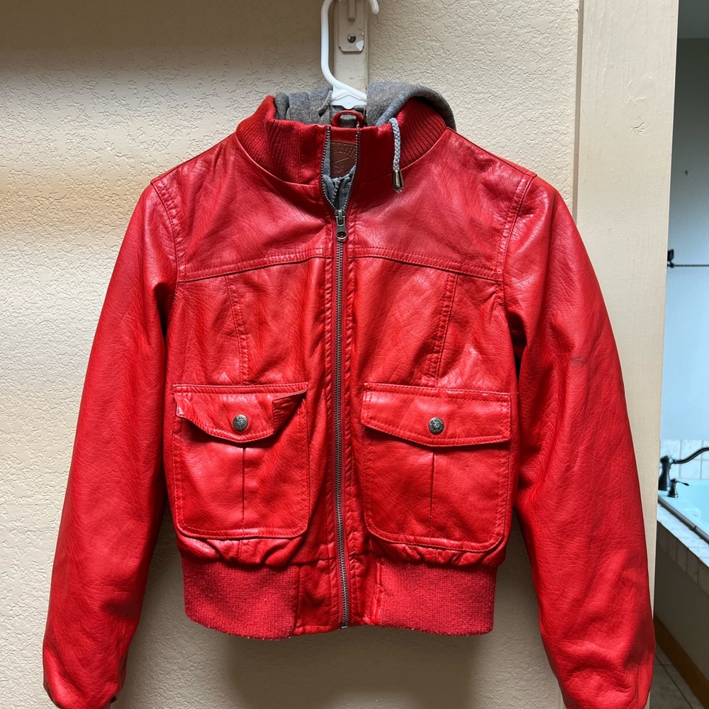 Jacket with hood leather